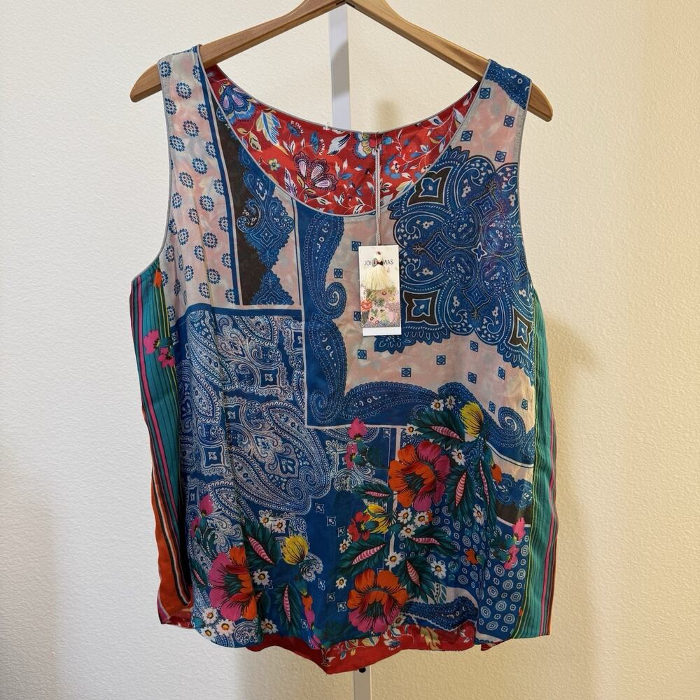 Johnny Was ORLA Reversible Sleeveless Top Tank Colorful Floral XXL Rayon Scoop